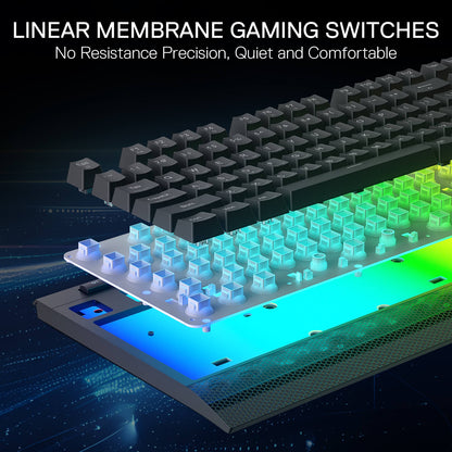 Redragon EU K525 Gaming keyboard with linear membrane switches on a dark background
