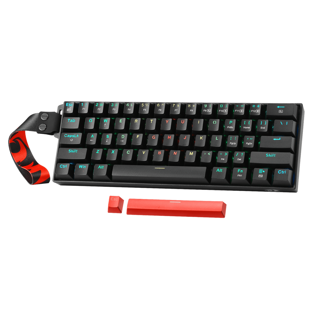 Redragon EU K530 Pro 60% 3-Mode Wireless RGB Mechanical Keyboard, 61 Keys Hot-Swappable Compact Gaming Keyboard w/Portable Strap, Hot-Swap Socket, 2-Layer Foam & Custom Dragon Chant Linear Switch