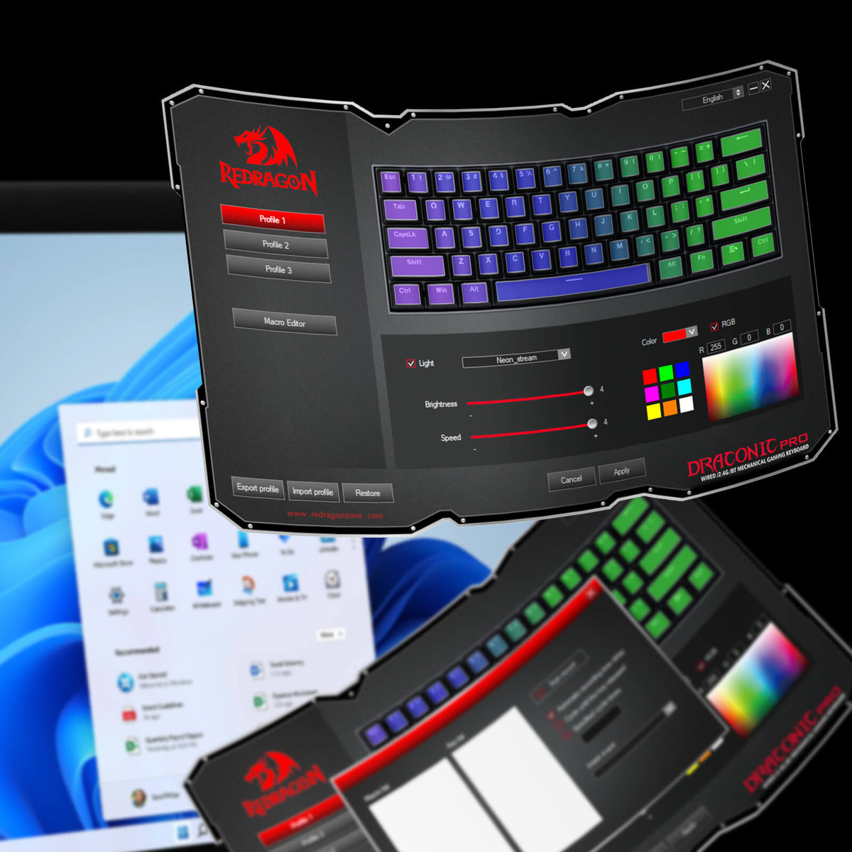 Redragon EU K530 Pro 60% 3-Mode Wireless RGB Mechanical Keyboard, 61 Keys Hot-Swappable Compact Gaming Keyboard w/Portable Strap, Hot-Swap Socket, 2-Layer Foam & Custom Dragon Chant Linear Switch