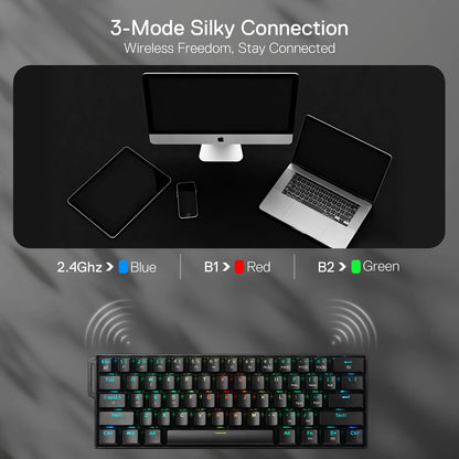 Redragon EU K530 Pro 60% 3-Mode Wireless RGB Mechanical Keyboard, 61 Keys Hot-Swappable Compact Gaming Keyboard w/Portable Strap, Hot-Swap Socket, 2-Layer Foam & Custom Dragon Chant Linear Switch