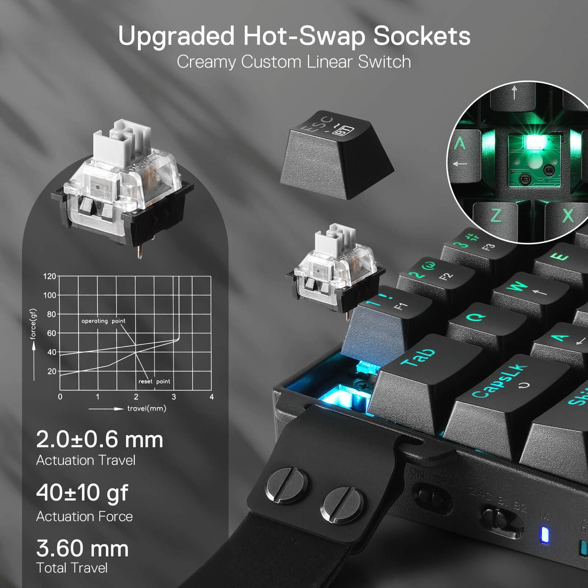 Redragon EU K530 Pro 60% 3-Mode Wireless RGB Mechanical Keyboard, 61 Keys Hot-Swappable Compact Gaming Keyboard w/Portable Strap, Hot-Swap Socket, 2-Layer Foam & Custom Dragon Chant Linear Switch