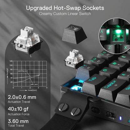 Redragon EU K530 Pro 60% 3-Mode Wireless RGB Mechanical Keyboard, 61 Keys Hot-Swappable Compact Gaming Keyboard w/Portable Strap, Hot-Swap Socket, 2-Layer Foam & Custom Dragon Chant Linear Switch