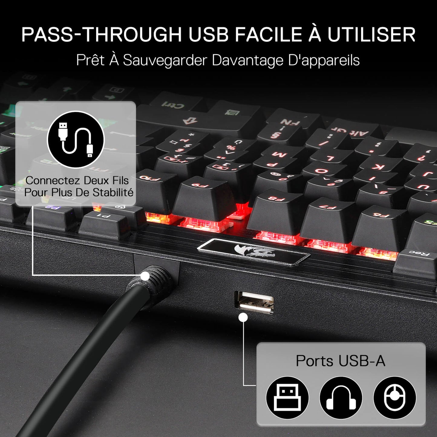 Mechanical keyboard with USB cable connection on a dark background, Redragon EU