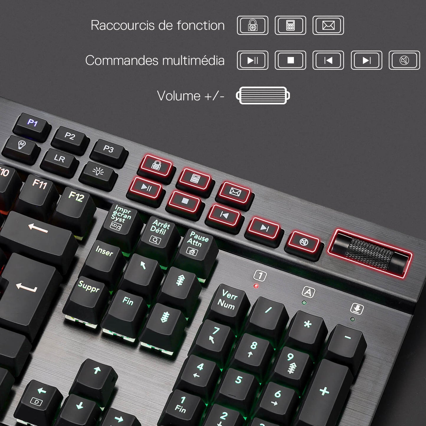 Redragon EU Keyboard with multimedia and function keys on a dark background