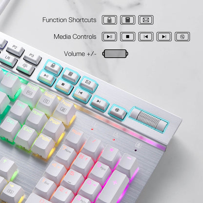 Redragon EU K550 RGB Gaming Keyboard, 104 Keys + 12 Macro G Keys Wired Mechanical Keyboard w/Aluminum Top Plate, Custom Clicky Purple Switch, Extra USB Port & Wrist Rest