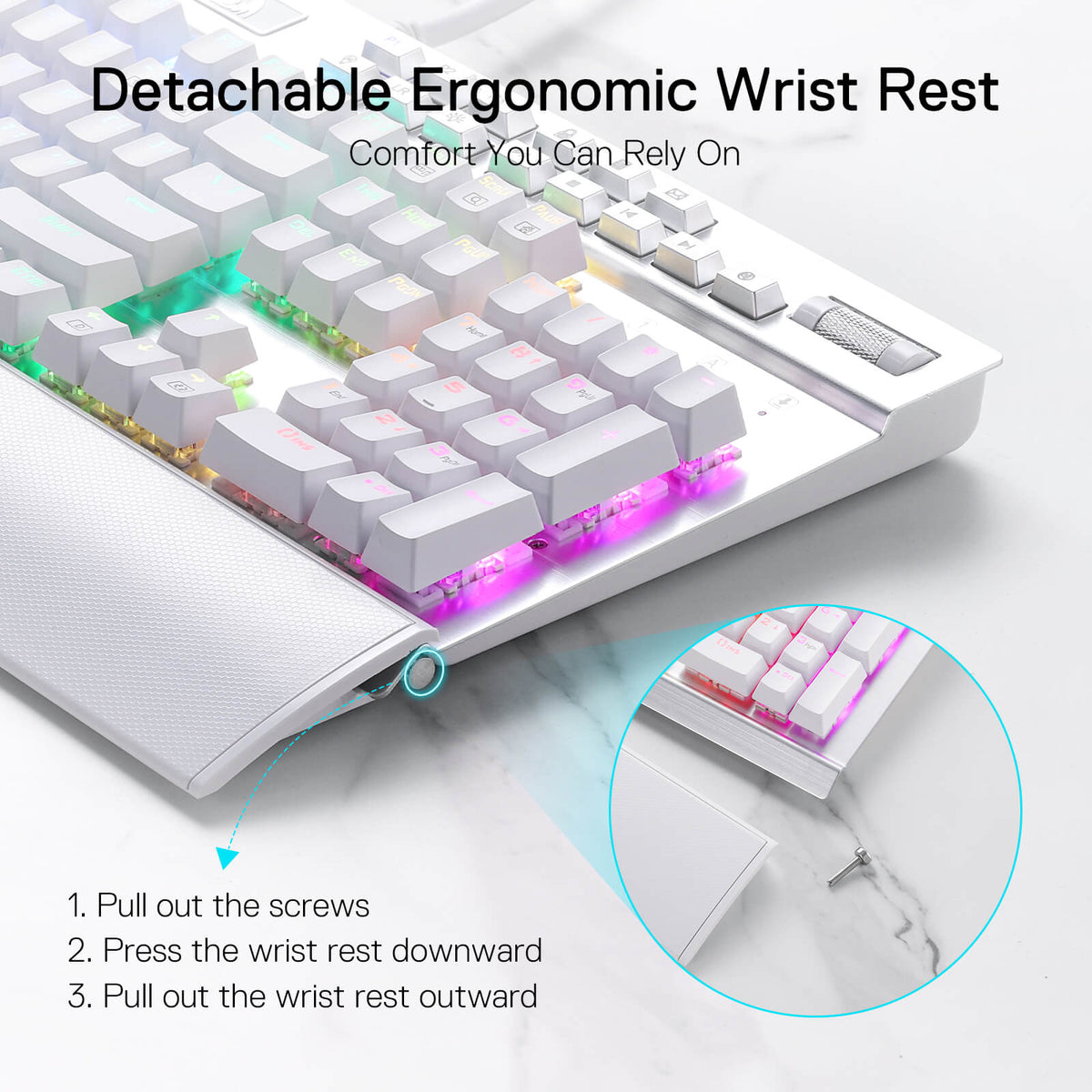 Redragon EU K550 RGB Gaming Keyboard, 104 Keys + 12 Macro G Keys Wired Mechanical Keyboard w/Aluminum Top Plate, Custom Clicky Purple Switch, Extra USB Port & Wrist Rest