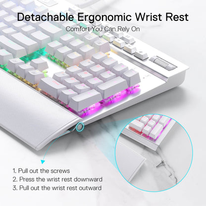 Redragon EU K550 RGB Gaming Keyboard, 104 Keys + 12 Macro G Keys Wired Mechanical Keyboard w/Aluminum Top Plate, Custom Clicky Purple Switch, Extra USB Port & Wrist Rest