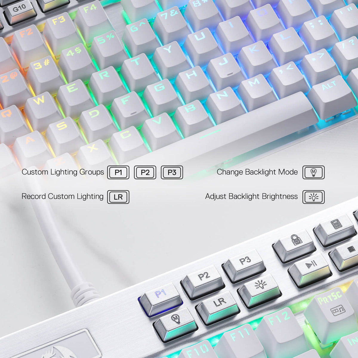 Redragon EU K550 RGB Gaming Keyboard, 104 Keys + 12 Macro G Keys Wired Mechanical Keyboard w/Aluminum Top Plate, Custom Clicky Purple Switch, Extra USB Port & Wrist Rest