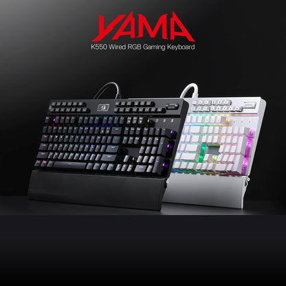 Redragon EU K550 RGB Gaming Keyboard, 104 Keys + 12 Macro G Keys Wired Mechanical Keyboard w/Aluminum Top Plate, Custom Clicky Purple Switch, Extra USB Port & Wrist Rest