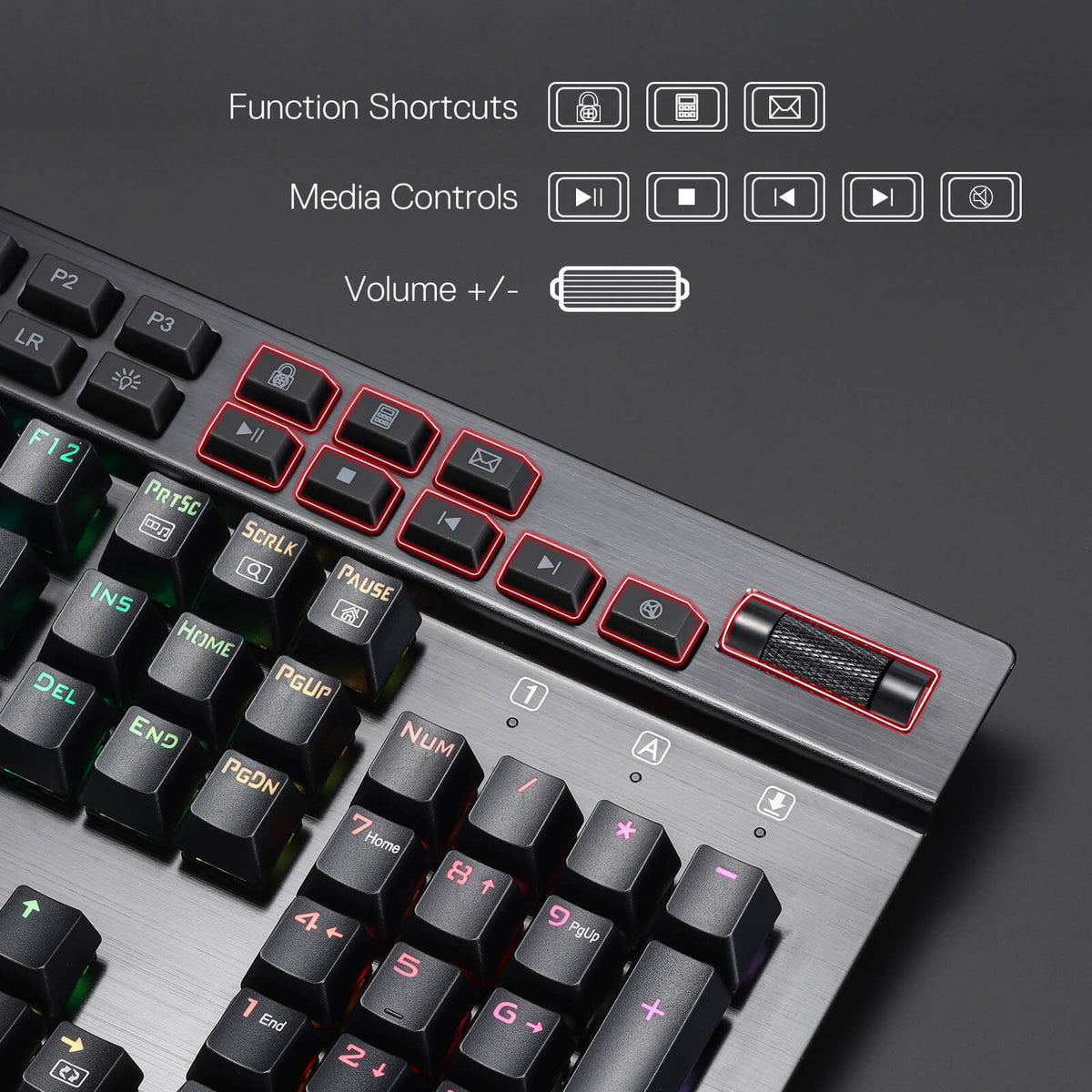 Redragon EU K550 RGB Gaming Keyboard, 104 Keys + 12 Macro G Keys Wired Mechanical Keyboard w/Aluminum Top Plate, Custom Clicky Purple Switch, Extra USB Port & Wrist Rest