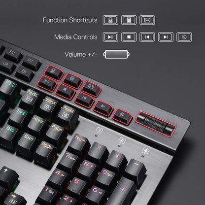 Redragon EU K550 RGB Gaming Keyboard, 104 Keys + 12 Macro G Keys Wired Mechanical Keyboard w/Aluminum Top Plate, Custom Clicky Purple Switch, Extra USB Port & Wrist Rest