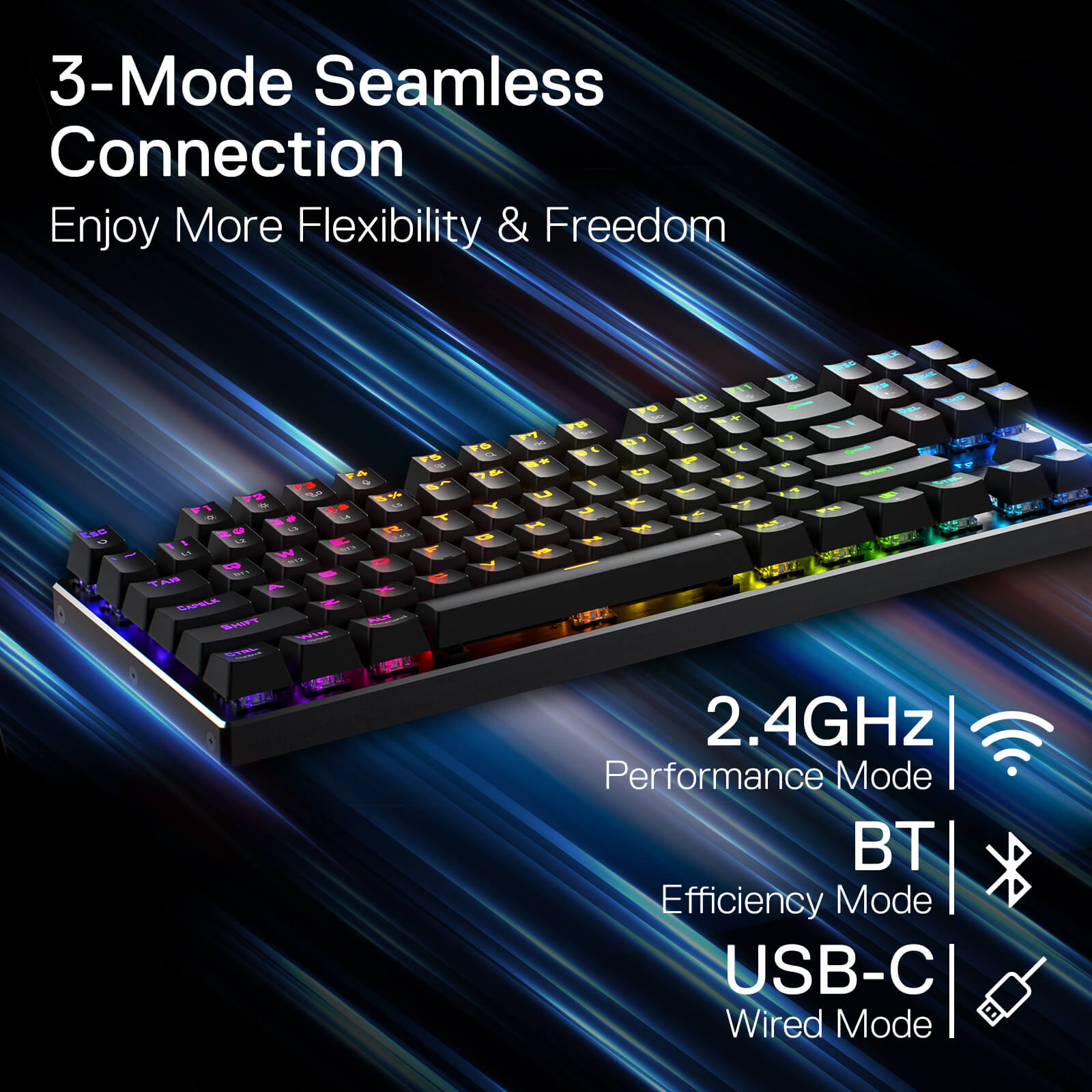 Redragon EU K556 TKL RGB Wired/Tri-Mode Wireless Mechanical Gaming Keyboard