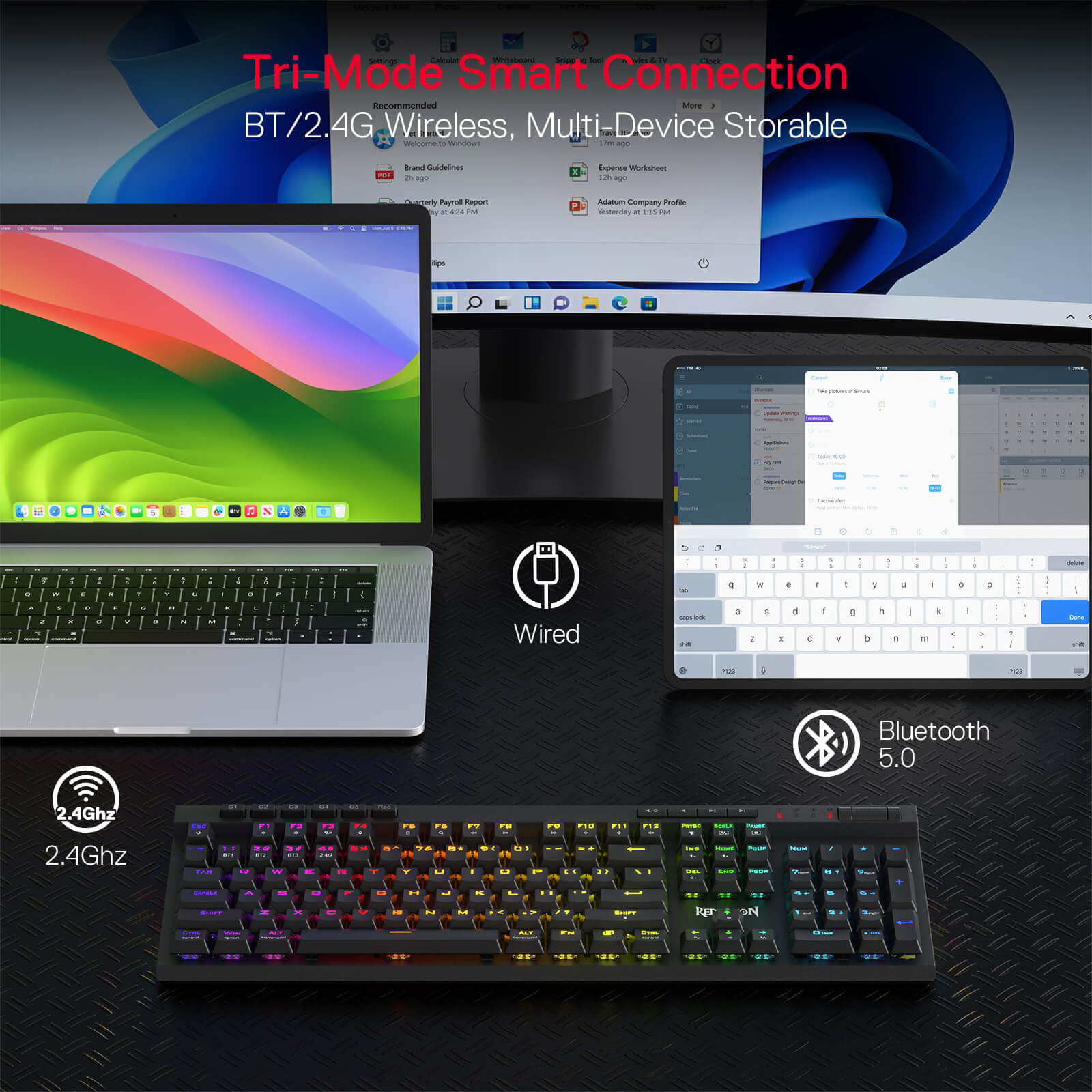 Redragon EU K580 PRO VATA RGB Backlit 3 Modes Mechanical Gaming Keyboard