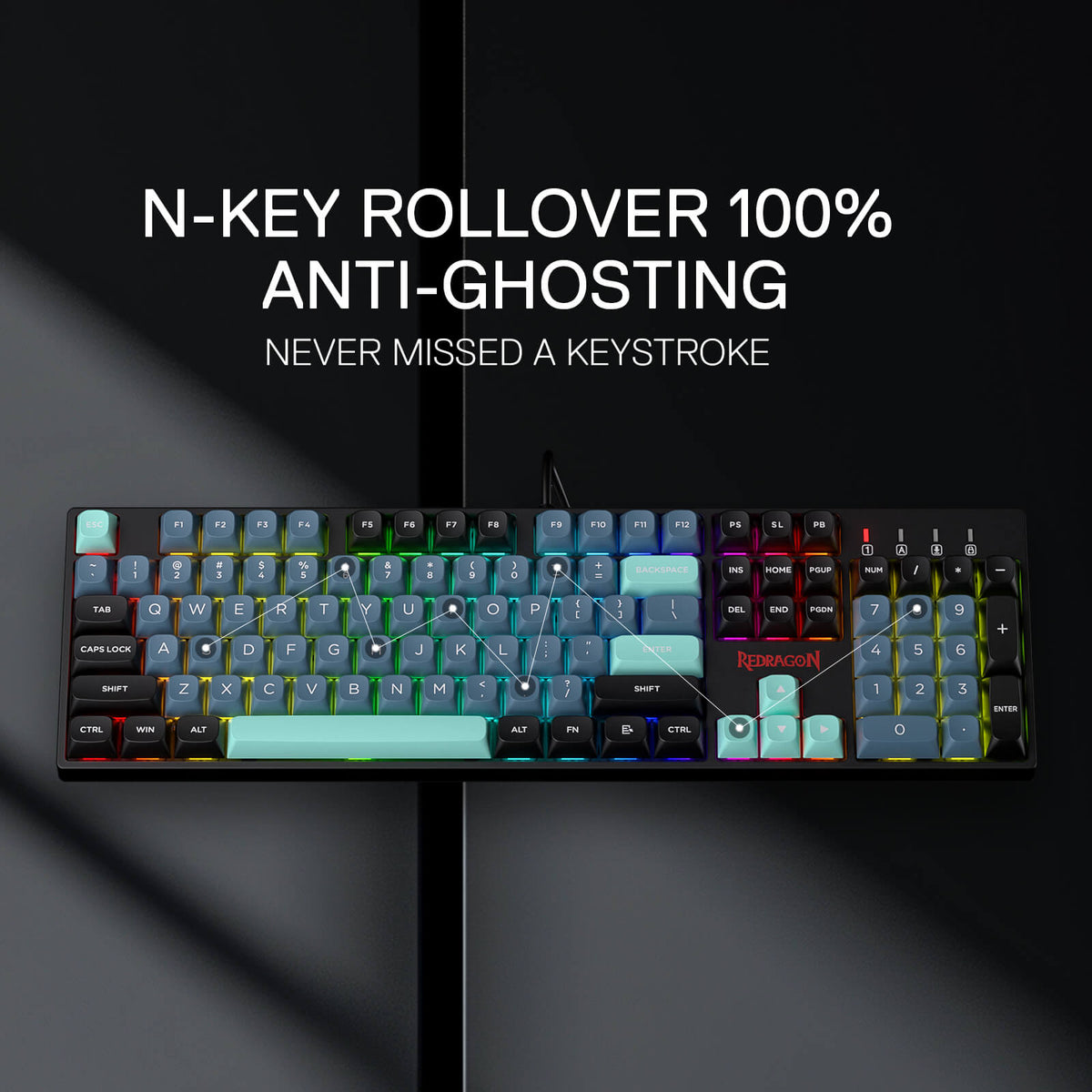 Redragon EU K582 SE Wired RGB Gaming Keyboard, 104 Keys Mechanical Keyboard w/Mixed Color Round PBT Keycaps, Dynamic 16.8M RGB Backlit & Linear Red Switch, Redefine Software Supported