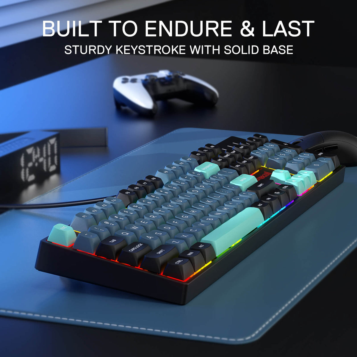 Redragon EU K582 SE Wired RGB Gaming Keyboard, 104 Keys Mechanical Keyboard w/Mixed Color Round PBT Keycaps, Dynamic 16.8M RGB Backlit & Linear Red Switch, Redefine Software Supported