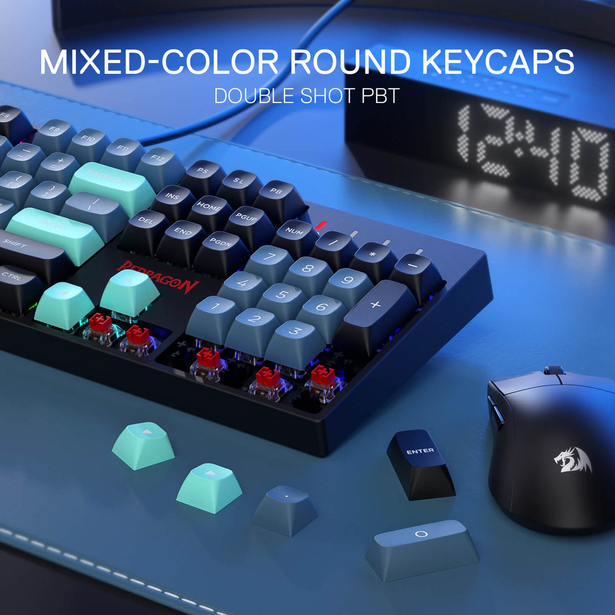 Redragon EU K582 SE Wired RGB Gaming Keyboard, 104 Keys Mechanical Keyboard w/Mixed Color Round PBT Keycaps, Dynamic 16.8M RGB Backlit & Linear Red Switch, Redefine Software Supported