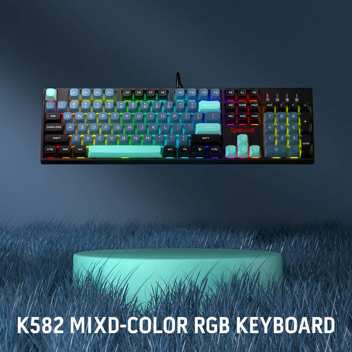 Redragon EU K582 SE Wired RGB Gaming Keyboard, 104 Keys Mechanical Keyboard w/Mixed Color Round PBT Keycaps, Dynamic 16.8M RGB Backlit & Linear Red Switch, Redefine Software Supported