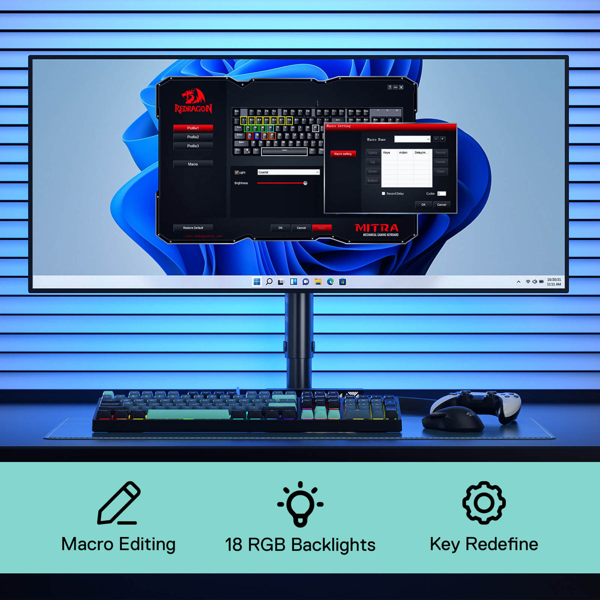 Redragon EU K582 SE Wired RGB Gaming Keyboard, 104 Keys Mechanical Keyboard w/Mixed Color Round PBT Keycaps, Dynamic 16.8M RGB Backlit & Linear Red Switch, Redefine Software Supported
