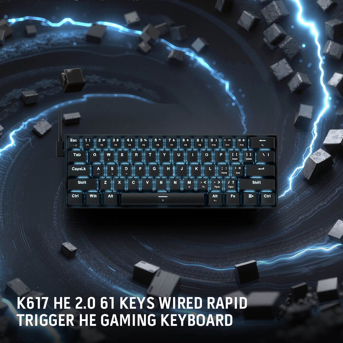 Redragon EU Gaming keyboard with illuminated keys on a dark background with blue lighting effects