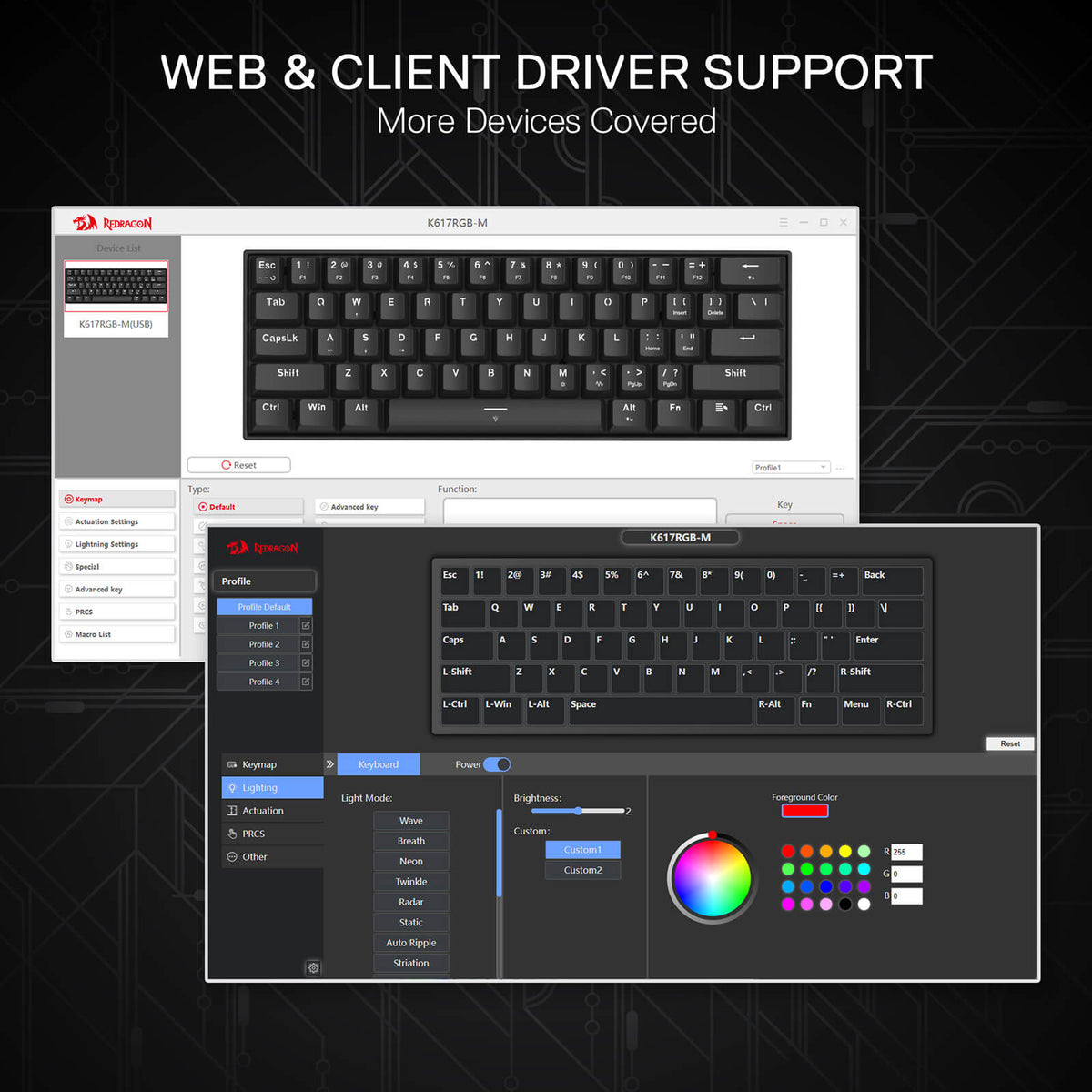 Redragon EU K617 HE Rapid Trigger Gaming Keyboard, 60% 61 Keys Wired Mechanical Keyboard w/Hyper-Fast Actuation, Dedicated Hall Effect Magnetic Switch, Actuation Point Adjustable, Essential Black