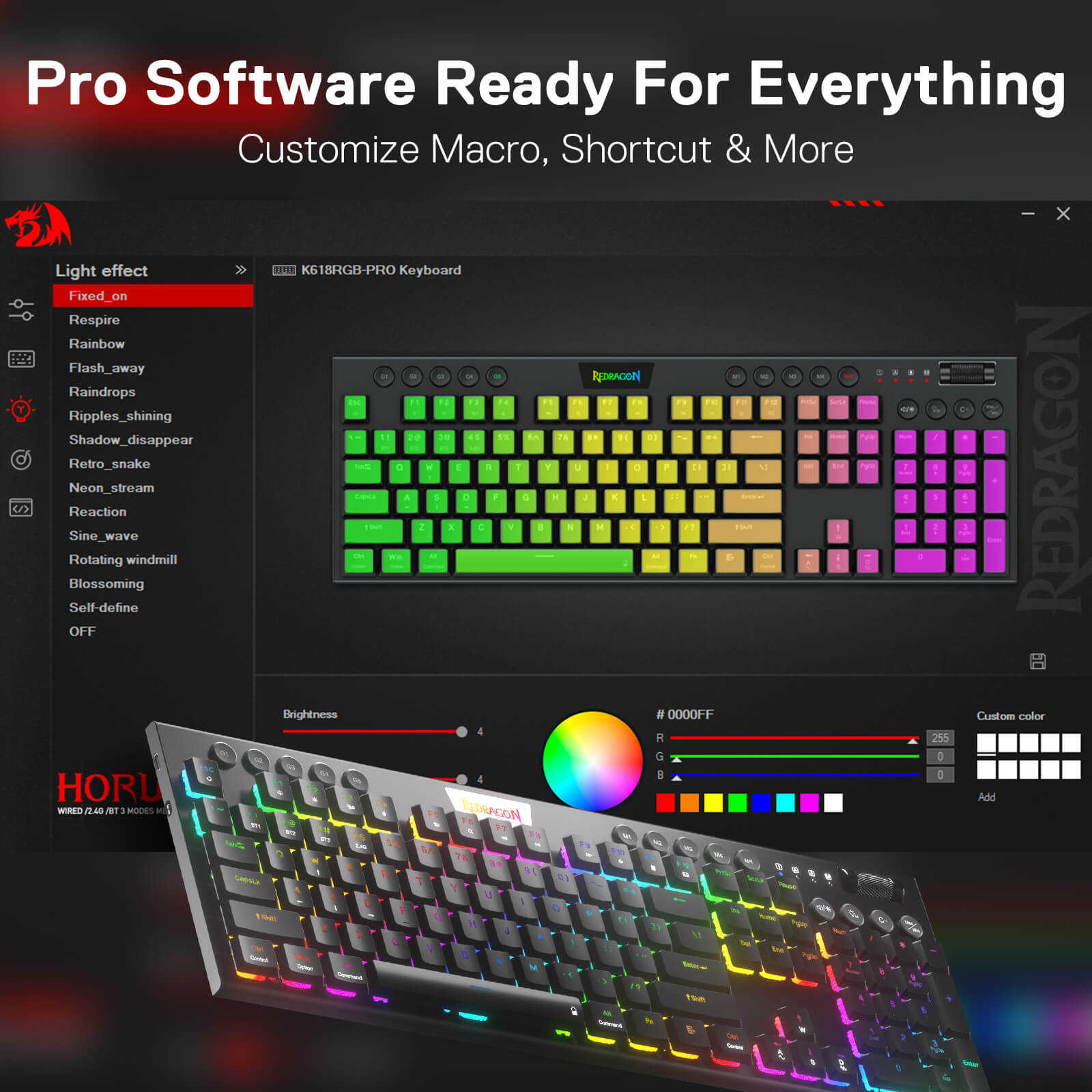 Redragon EU K618 Wireless Ultra-Thin Low Profile RGB Mechanical Keyboard