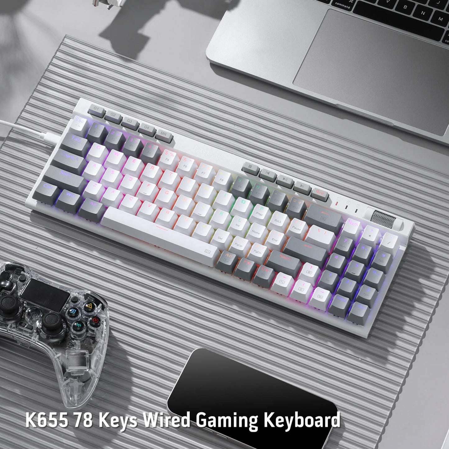 Redragon EU K655 75% RGB Wired Mechanical Gaming Keyboard, 78 Keys Hot-Swap Mechanical Keyboard w/Aluminum Cover Board, Upgraded Socket and Onboard Macro/Media Keys, Quiet Linear Red Switch