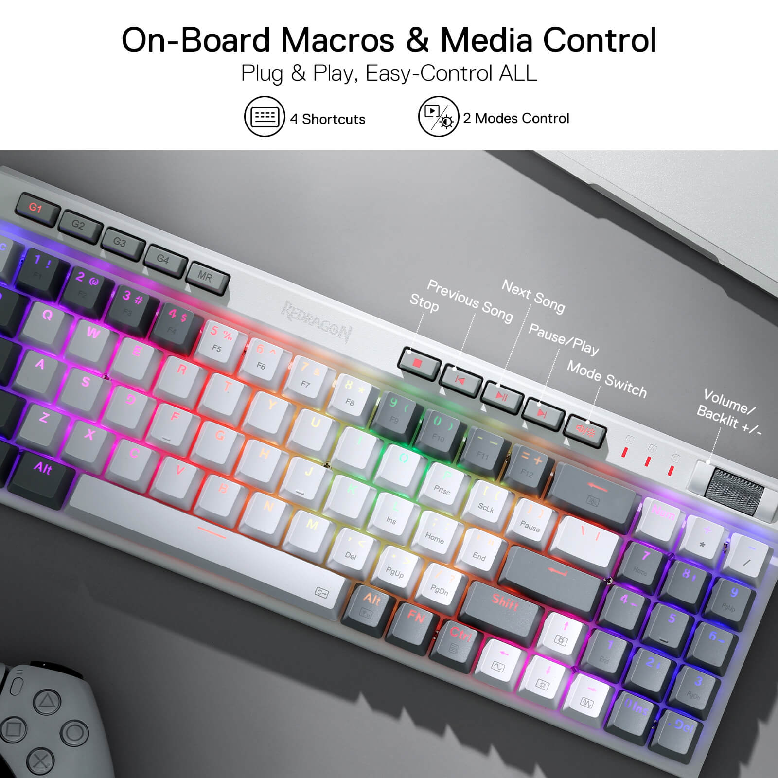 Redragon EU K655 75% RGB Wired Mechanical Gaming Keyboard, 78 Keys Hot-Swap Mechanical Keyboard w/Aluminum Cover Board, Upgraded Socket and Onboard Macro/Media Keys, Quiet Linear Red Switch