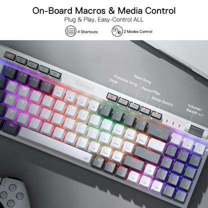 Redragon EU K655 75% RGB Wired Mechanical Gaming Keyboard, 78 Keys Hot-Swap Mechanical Keyboard w/Aluminum Cover Board, Upgraded Socket and Onboard Macro/Media Keys, Quiet Linear Red Switch