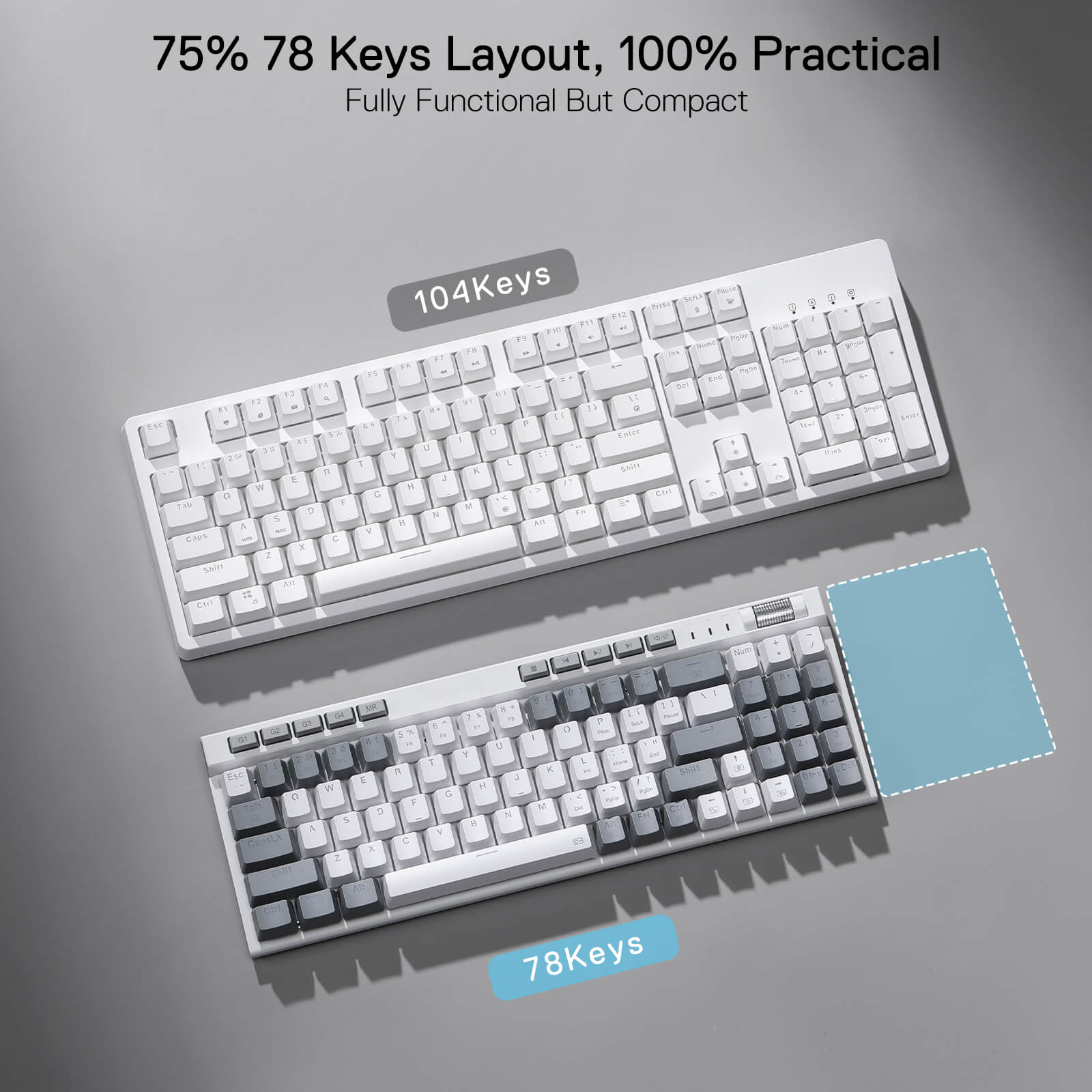 Redragon EU K655 75% RGB Wired Mechanical Gaming Keyboard, 78 Keys Hot-Swap Mechanical Keyboard w/Aluminum Cover Board, Upgraded Socket and Onboard Macro/Media Keys, Quiet Linear Red Switch