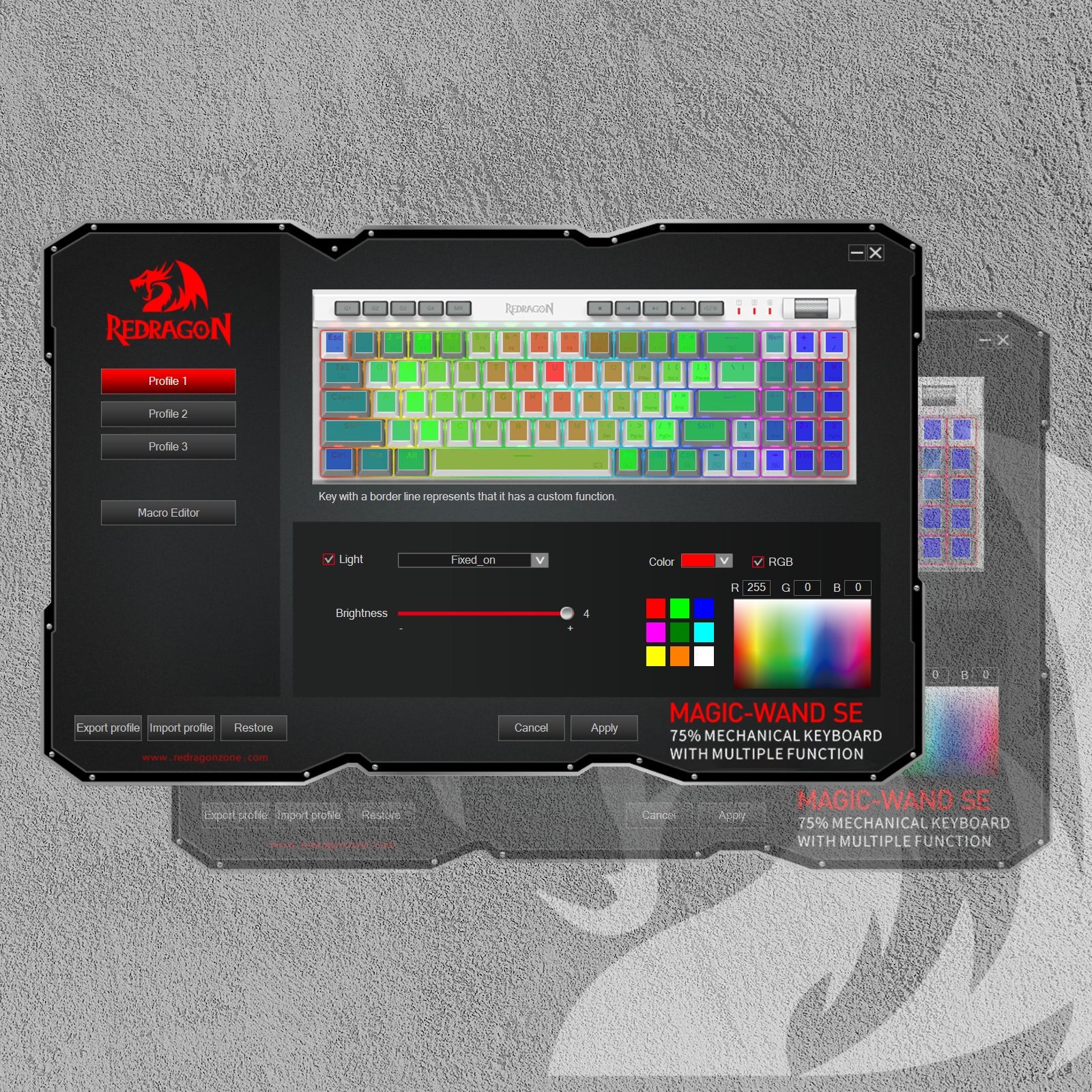 Redragon EU K655 75% RGB Wired Mechanical Gaming Keyboard, 78 Keys Hot-Swap Mechanical Keyboard w/Aluminum Cover Board, Upgraded Socket and Onboard Macro/Media Keys, Quiet Linear Red Switch