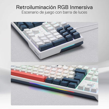 Redragon K668 RGB Teclado Gaming Mecánico Cableado 105+4 Teclas, Interruptores Rojos, Socket Hot-Swappable, Espumas Absorbentes, 2 Sets Teclas Mixtas, Disposición QWERTY Español, Redragon EU