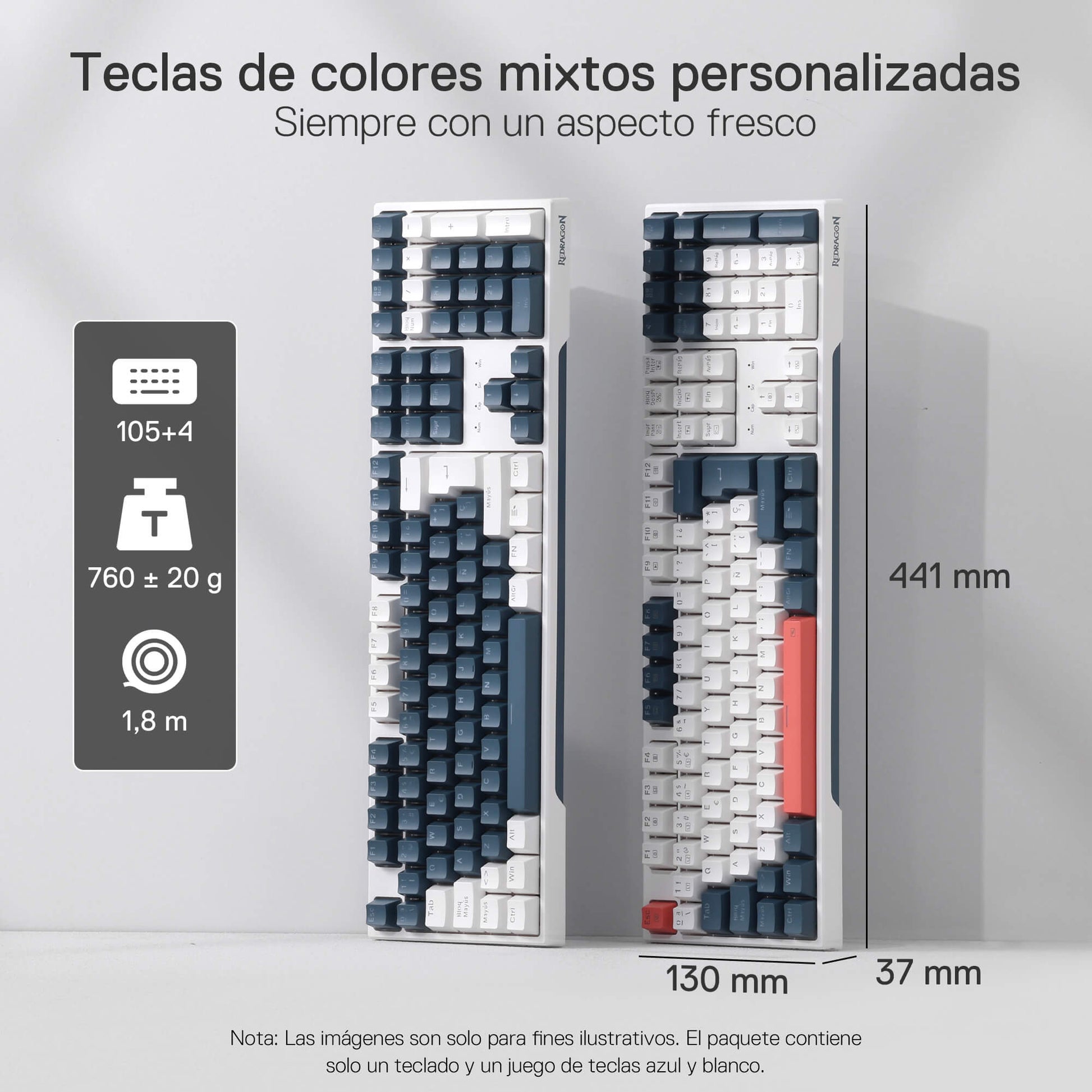 Redragon K668 RGB Teclado Gaming Mecánico Cableado 105+4 Teclas, Interruptores Rojos, Socket Hot-Swappable, Espumas Absorbentes, 2 Sets Teclas Mixtas, Disposición QWERTY Español, Redragon EU