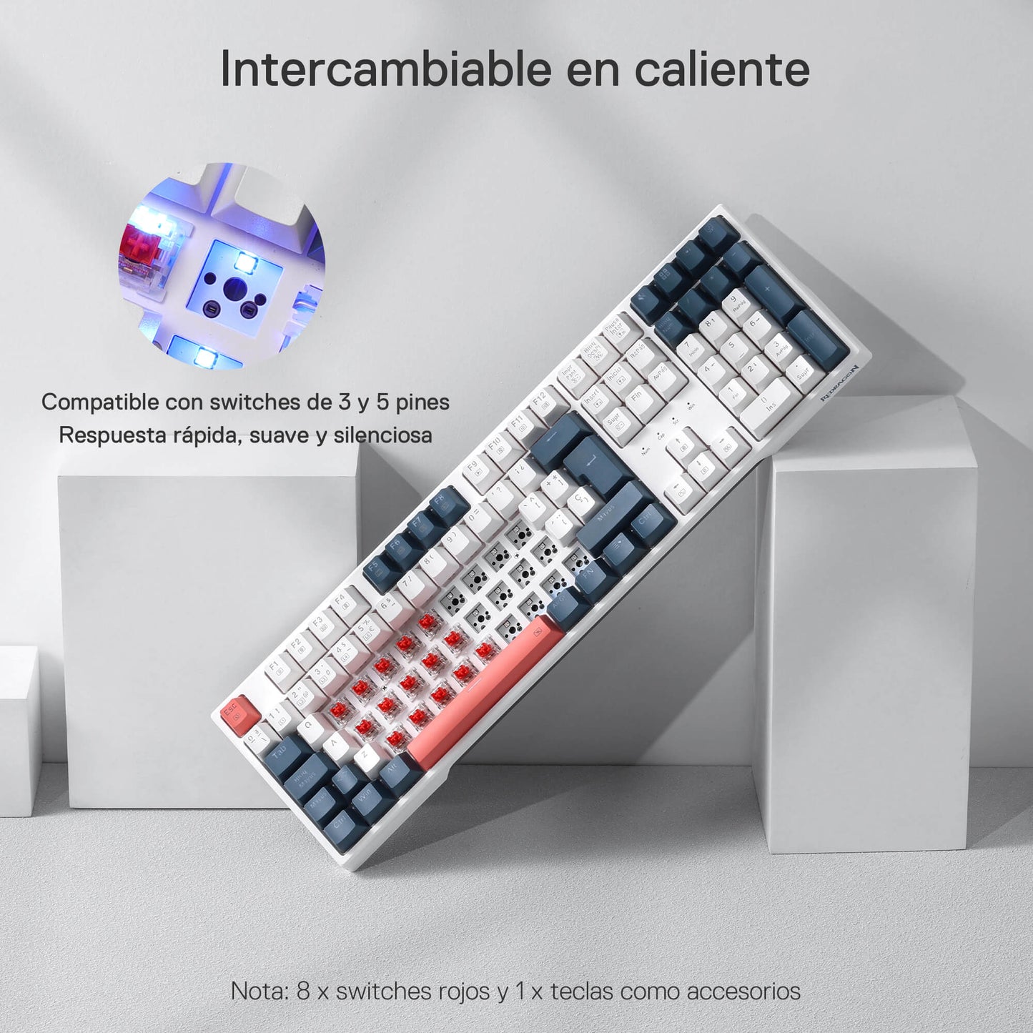 Redragon K668 RGB Teclado Gaming Mecánico Cableado 105+4 Teclas, Interruptores Rojos, Socket Hot-Swappable, Espumas Absorbentes, 2 Sets Teclas Mixtas, Disposición QWERTY Español, Redragon EU