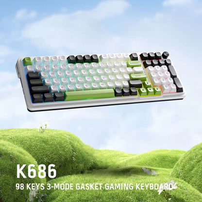 Redragon EU K686 PRO 98 Keys Wireless Gasket RGB Gaming Keyboard, 3-Mode PBT Mechanical Keyboard w/Hot-Swap Socket, Dedicated Knob Control & 5-Layer Noise Dampening, Custom Linear Switch
