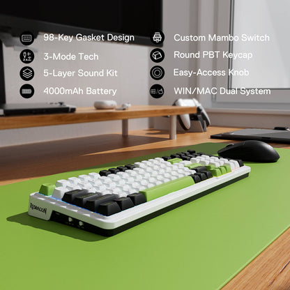 Redragon EU K686 PRO 98 Keys Wireless Gasket RGB Gaming Keyboard, 3-Mode PBT Mechanical Keyboard w/Hot-Swap Socket, Dedicated Knob Control & 5-Layer Noise Dampening, Custom Linear Switch