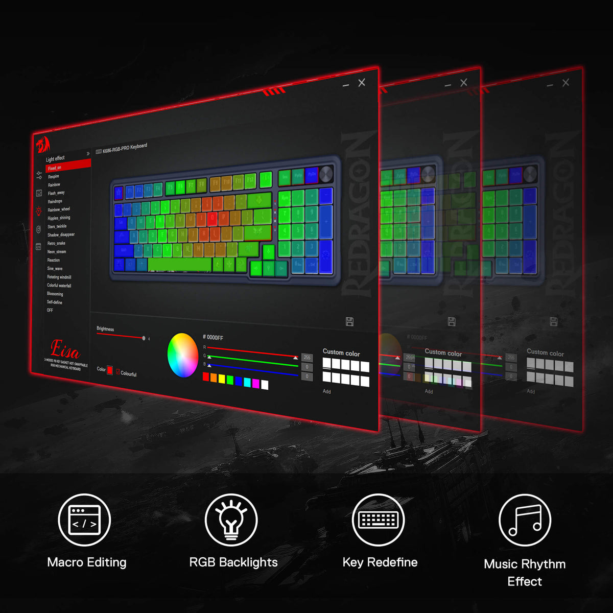 Redragon EU K686 PRO 98 Keys Wireless Gasket RGB Gaming Keyboard, 3-Mode PBT Mechanical Keyboard w/Hot-Swap South-Facing RGB Socket, Dedicated Knob Control & 5-Layer Noise Dampening, Gradient PBT Keycaps