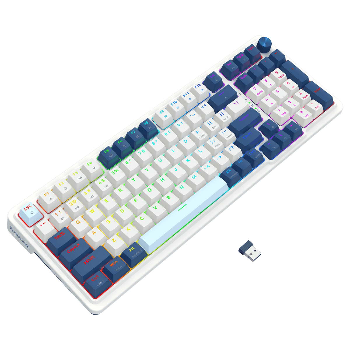 Redragon EU K686 PRO 98 Keys Wireless Gasket RGB Gaming Keyboard, 3-Mode Win/Mac Mechanical Keyboard w/Hot-Swap Socket, Dedicated Knob Control & Sound Absorbing Pads, Linear Red Switch, Blue Himmel Color