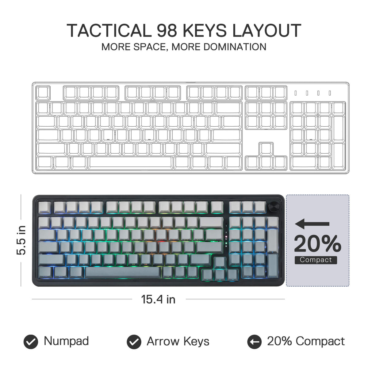 Redragon EU K686 PRO 98 Keys Wireless Gasket RGB Gaming Keyboard, 3-Mode PBT Mechanical Keyboard w/Hot-Swap South-Facing RGB Socket, Dedicated Knob Control & 5-Layer Noise Dampening, Gradient PBT Keycaps