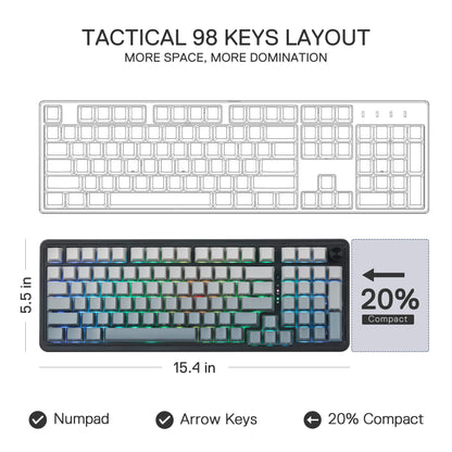 Redragon EU K686 PRO 98 Keys Wireless Gasket RGB Gaming Keyboard, 3-Mode PBT Mechanical Keyboard w/Hot-Swap South-Facing RGB Socket, Dedicated Knob Control & 5-Layer Noise Dampening, Gradient PBT Keycaps