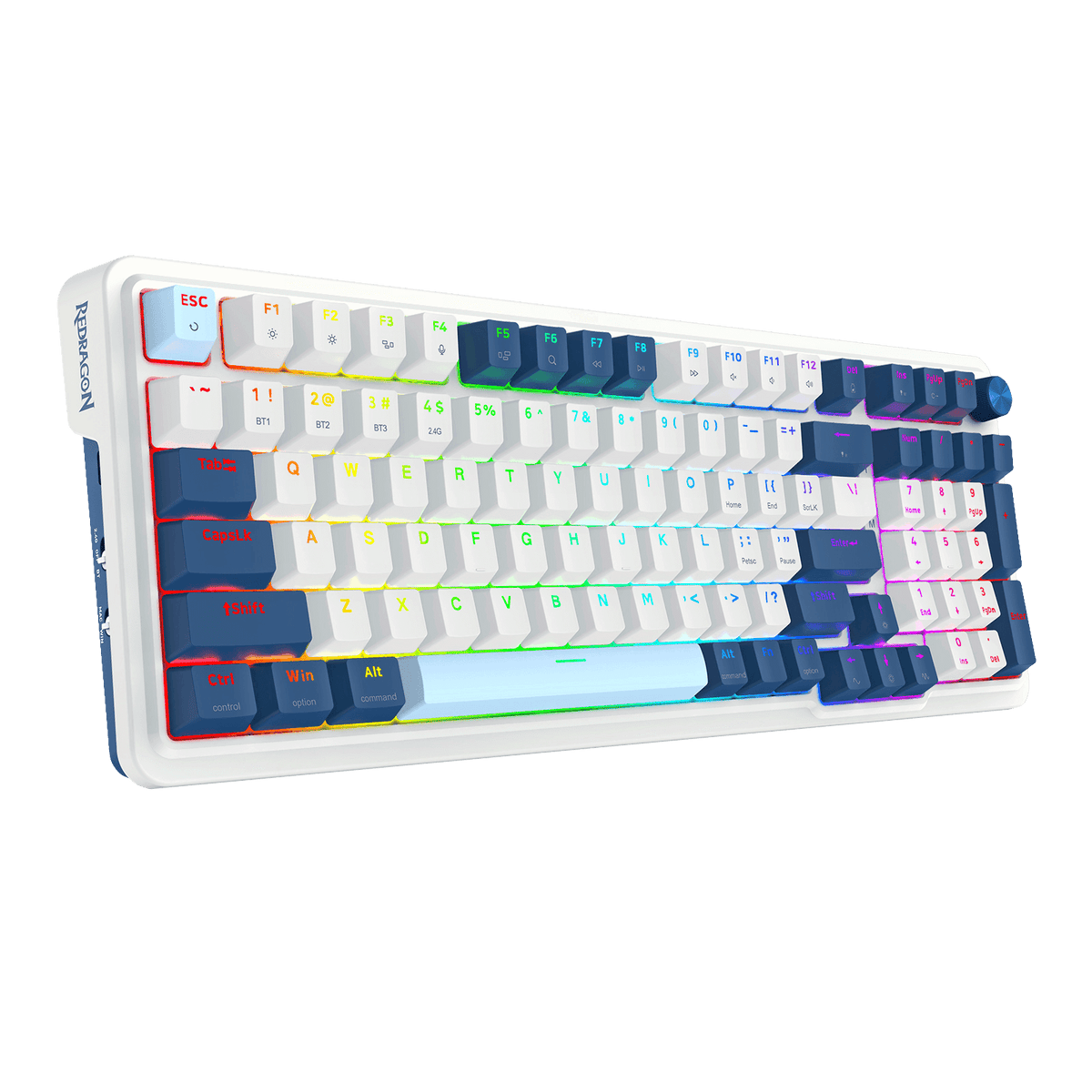 Redragon EU K686 PRO 98 Keys Wireless Gasket RGB Gaming Keyboard, 3-Mode Win/Mac Mechanical Keyboard w/Hot-Swap Socket, Dedicated Knob Control & Sound Absorbing Pads, Linear Red Switch, Blue Himmel Color