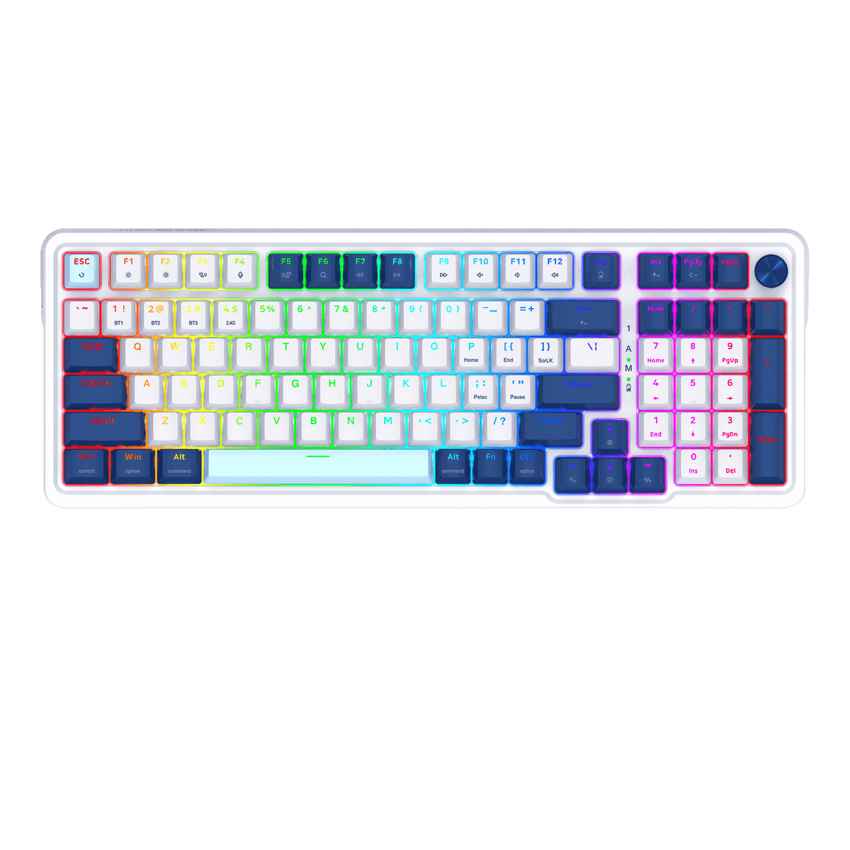 Redragon EU K686 PRO 98 Keys Wireless Gasket RGB Gaming Keyboard, 3-Mode Win/Mac Mechanical Keyboard w/Hot-Swap Socket, Dedicated Knob Control & Sound Absorbing Pads, Linear Red Switch, Blue Himmel Color