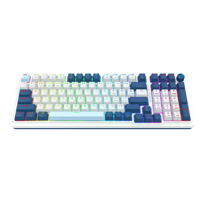 Redragon EU K686 PRO 98 Keys Wireless Gasket RGB Gaming Keyboard, 3-Mode Win/Mac Mechanical Keyboard w/Hot-Swap Socket, Dedicated Knob Control & Sound Absorbing Pads, Linear Red Switch, Blue Himmel Color