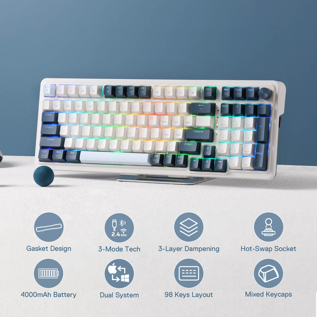 Redragon EU K686 PRO 98 Keys Wireless Gasket RGB Gaming Keyboard