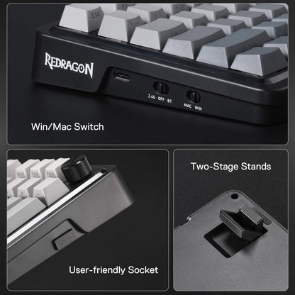 Redragon EU K686 PRO 98 Keys Wireless Gasket RGB Gaming Keyboard, 3-Mode PBT Mechanical Keyboard w/Hot-Swap South-Facing RGB Socket, Dedicated Knob Control & 5-Layer Noise Dampening, Gradient PBT Keycaps