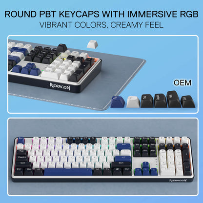 Redragon EU K689 Wired Gasket RGB Gaming Keyboard, 104 Keys + Extra 4 Hotkeys Mechanical Keyboard w/Upgraded Hot-swappable Socket, 5-Layer Noise Dampening, Mixed Color Keycaps, Custom Linear Switch