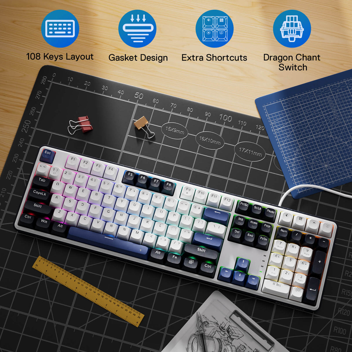 Redragon EU K689 Wired Gasket RGB Gaming Keyboard, 104 Keys + Extra 4 Hotkeys Mechanical Keyboard w/Upgraded Hot-swappable Socket, 5-Layer Noise Dampening, Mixed Color Keycaps, Custom Linear Switch
