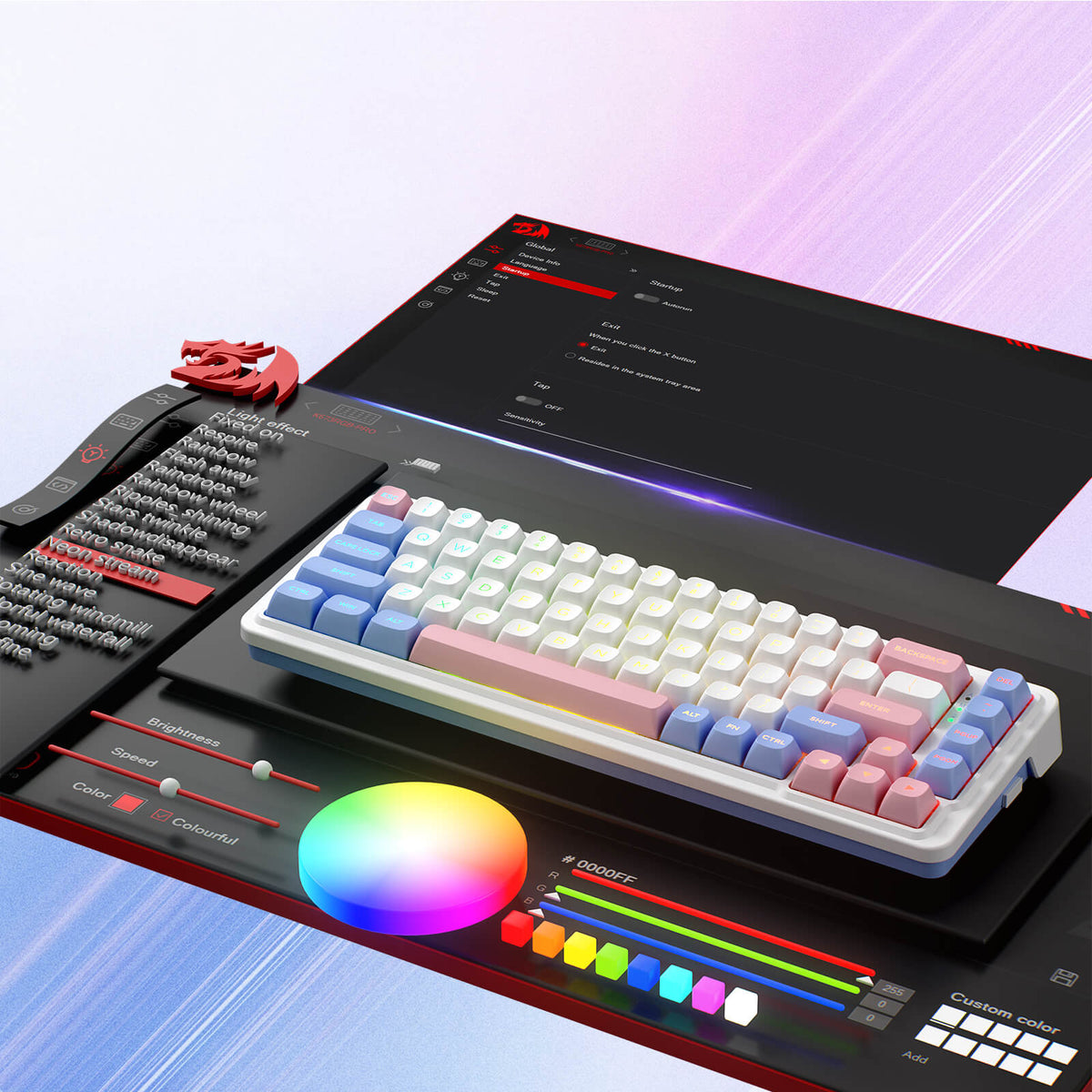 Redragon EU K709 PRO 65% Wireless Gasket RGB Gaming Keyboard, 68 Keys Hot-Swap Compact Mechanical Keyboard w/Free-Mod Socket, 5-Layer Noise Dampening & Round PBT Keycaps, Quiet Custom Linear Switch