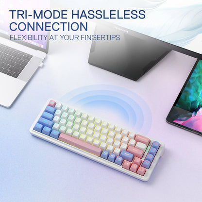 Redragon EU K709 PRO 65% Wireless Gasket RGB Gaming Keyboard, 68 Keys Hot-Swap Compact Mechanical Keyboard w/Free-Mod Socket, 5-Layer Noise Dampening & Round PBT Keycaps, Quiet Custom Linear Switch