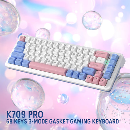 Redragon EU K709 PRO 65% Wireless Gasket RGB Gaming Keyboard, 68 Keys Hot-Swap Compact Mechanical Keyboard w/Free-Mod Socket, 5-Layer Noise Dampening & Round PBT Keycaps, Quiet Custom Linear Switch