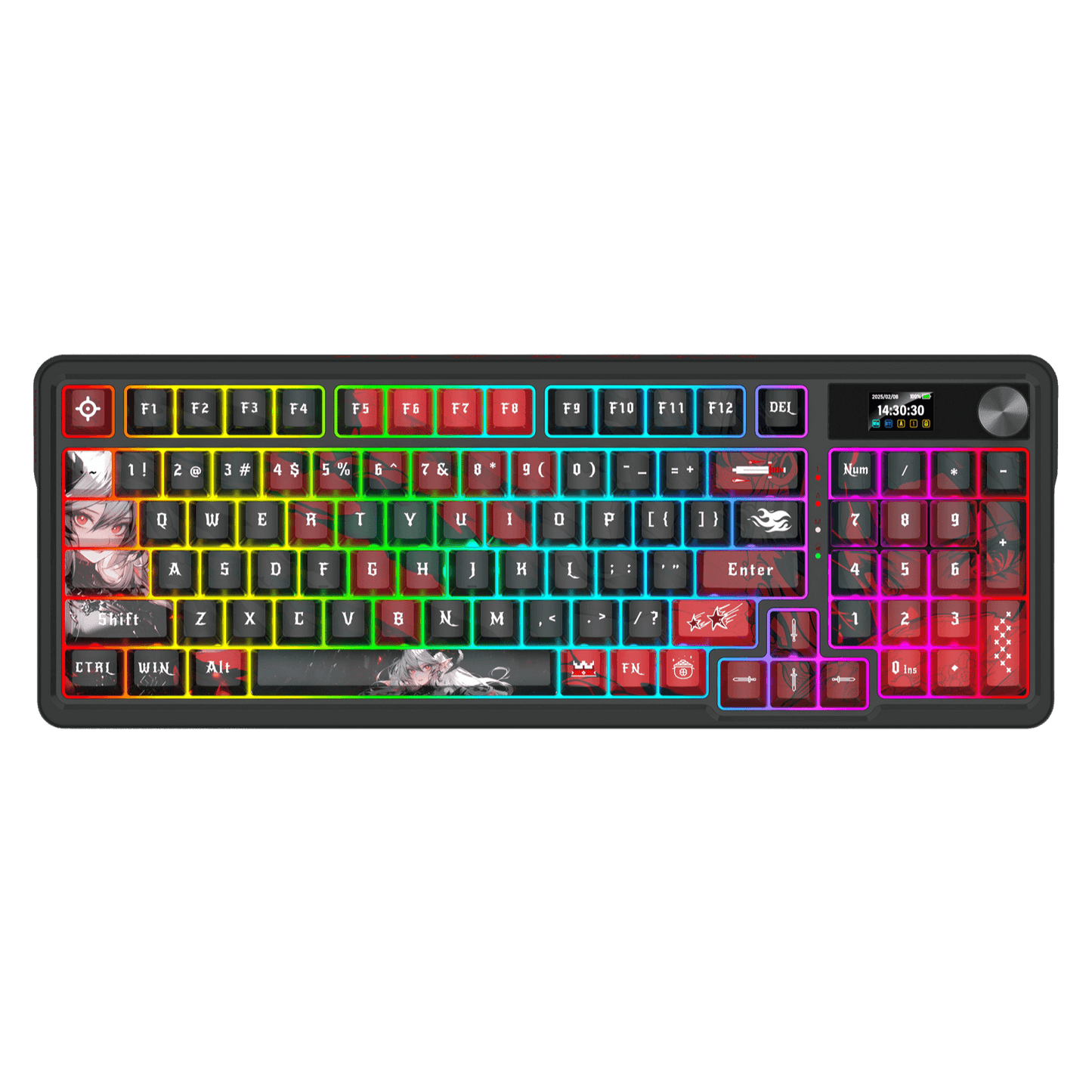 Redragon EU K719 PRO Wireless Gasket Gaming Keyboard w/Hype Screen & Knob, 95 Keys Mechanical Keyboard, Easy-Control 1.14’’ TFT Info Display, 5-Layer Noise Dampening, Custom Linear Switch, Anime Edition, Black and Red